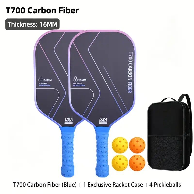 T700 Carbon Fiber Pickleball Paddle Set (2 Pack): 8.0oz Lightweight Widebody Design, Ideal for Beginners & Seniors(BLUE)