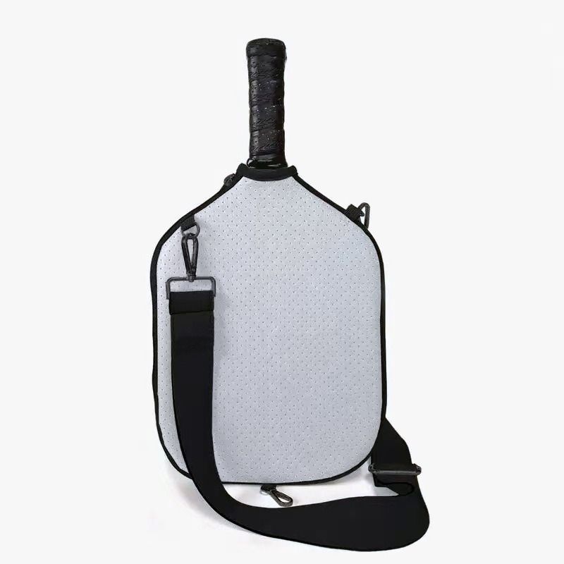 Pickleball Paddle Cover, Breathable Perforated Racket Protector Case with Zipper Pocket & Adjustable Crossbody Strap - White