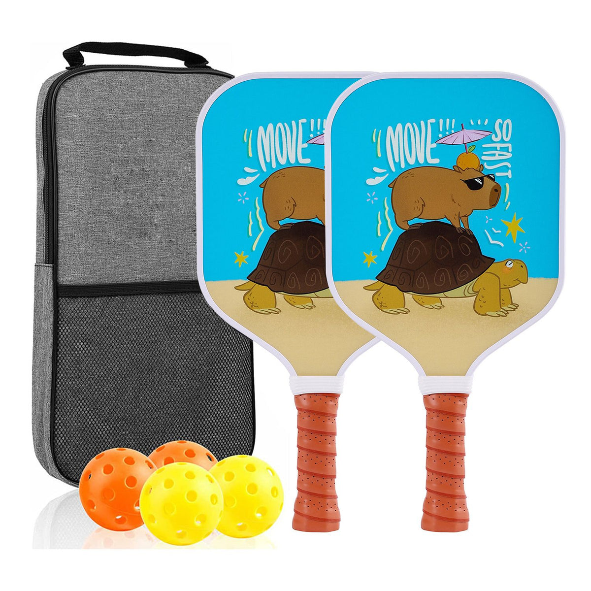 【RT-011】 Fiberglass Pickleball Paddle Set of 2 with 4 Balls and Carry Bag - 185g Single Paddle Weight - Beginner Friendly Starter Kit with Non-Slip Cushion Grip for Adults Kids and Outdoor Family Fun