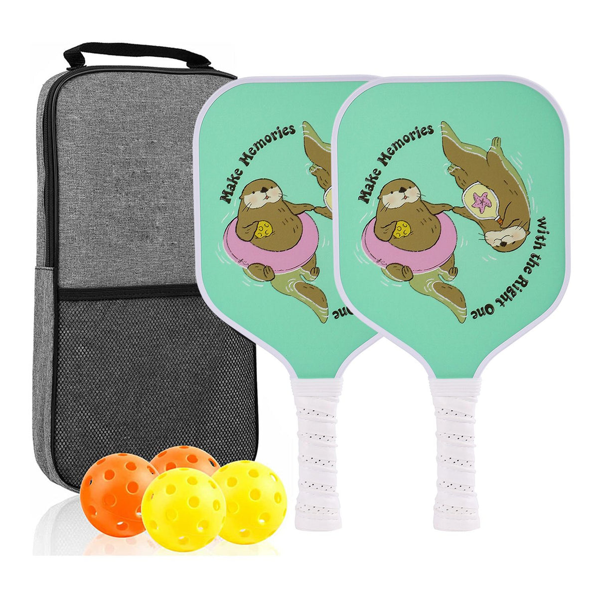 【RT-008】Fiberglass Pickleball Paddle Set of 2 with 4 Balls and Carry Bag - 185g Single Paddle Weight - Beginner Friendly Starter Kit with Non-Slip Cushion Grip for Outdoor Family Fun