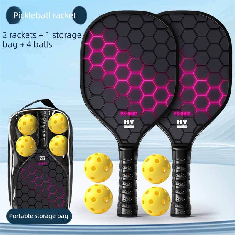 Black and Pink Professional Carbon Fiber Pickleball Paddle Set (2 Rackets + 4 Balls + 1 Carry Bag)- Lightweight Pickleball Racket with Balls for Outdoor Sports Training