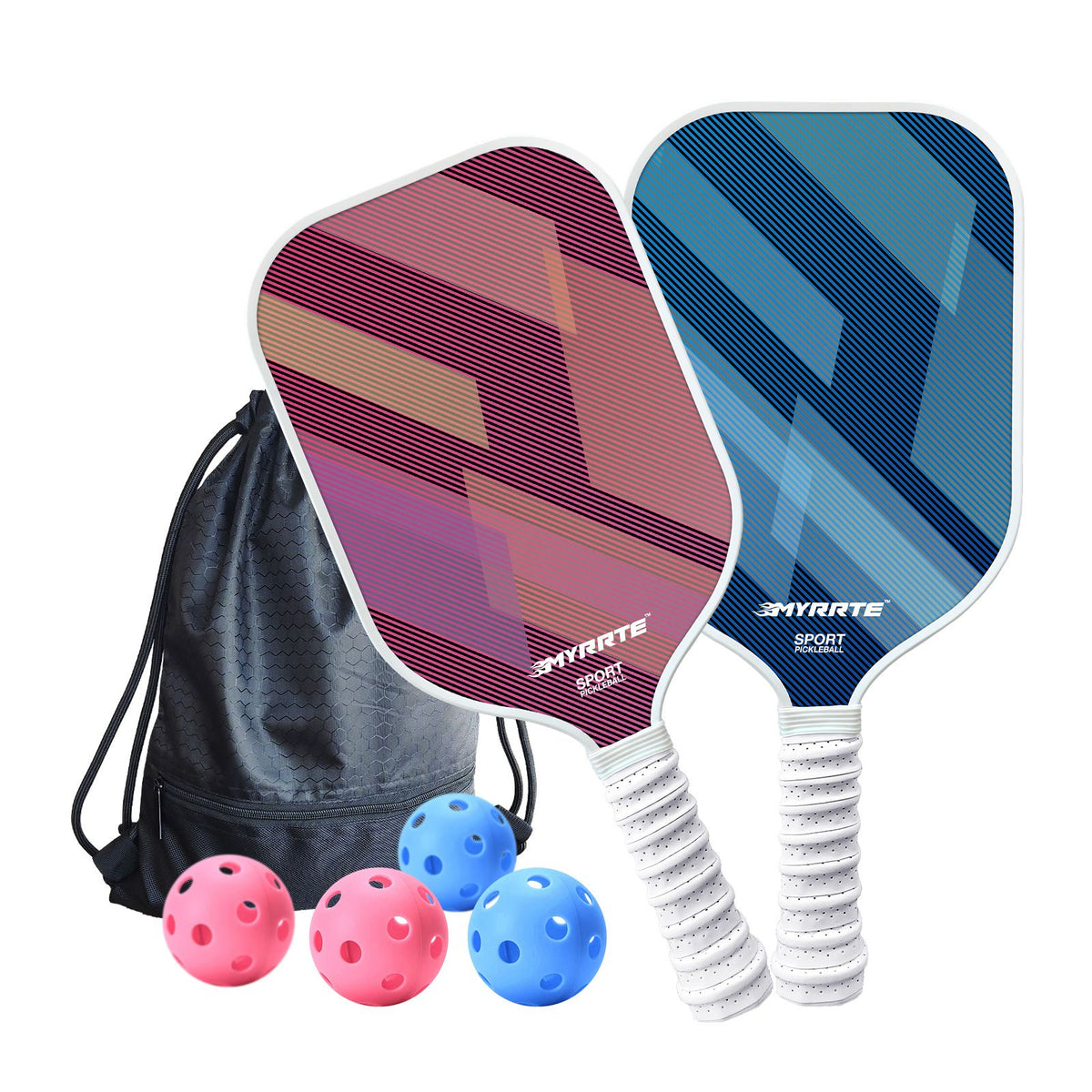 2 pcs Dreamy Purple and Blue Fiberglass Pickleball Paddle Racket Set(2 Rackets + 4 Balls + Bag) Lightweight PP Honeycomb Core Training Racket for Beginners and Recreational Play with Cushioned Grip