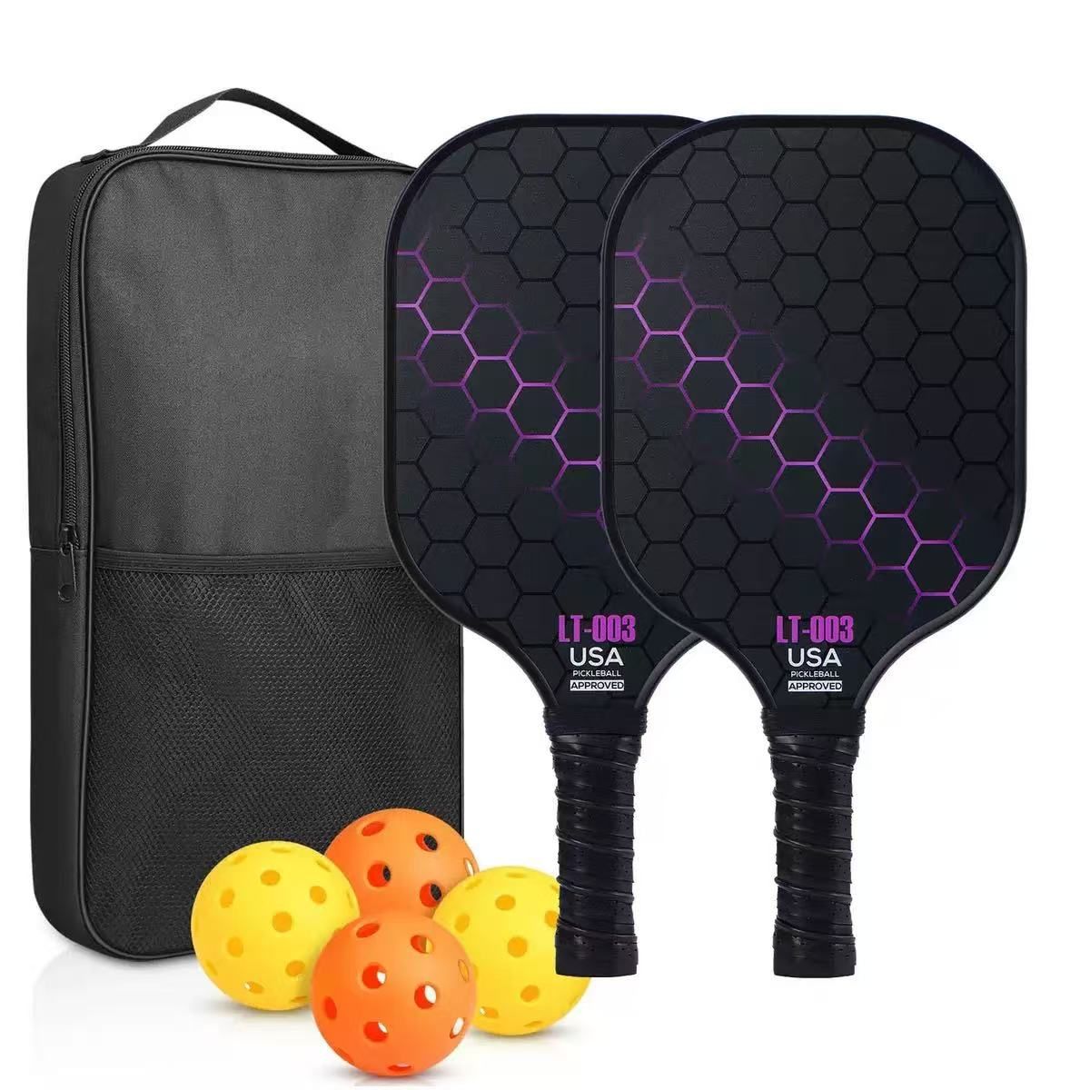 2 rackets, 4 balls, Pidike racket set (purple), fiberglass graphite Pidike racket set, ball equipment including balls, bags, accessories, rackets, suitable for beginners and professionals