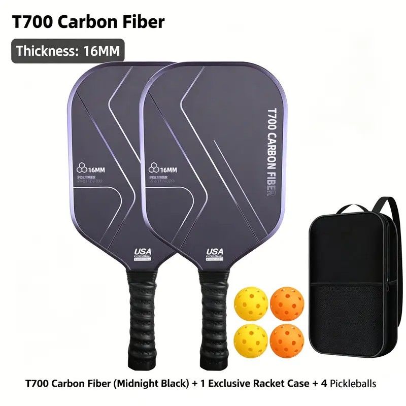 T700 Carbon Fiber Pickleball Paddle Set (2 Pack): 8.0oz Lightweight Widebody Design, Ideal for Beginners & Seniors（BLACK)