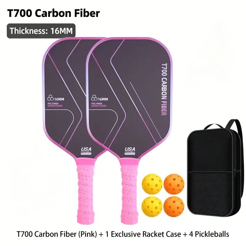 T700 Carbon Fiber Pickleball Paddle Set (2 Pack): 8.0oz Lightweight Widebody Design, Ideal for Beginners & Seniors（pink)