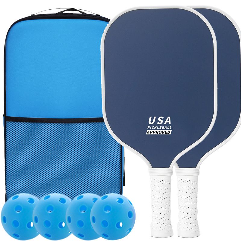 2-Player Pickleball Paddle Set, Durable Glass Fiber Pickleball Racquets with Comfort Grip, Includes 4 Balls & Carry Bag - Navy Blue
