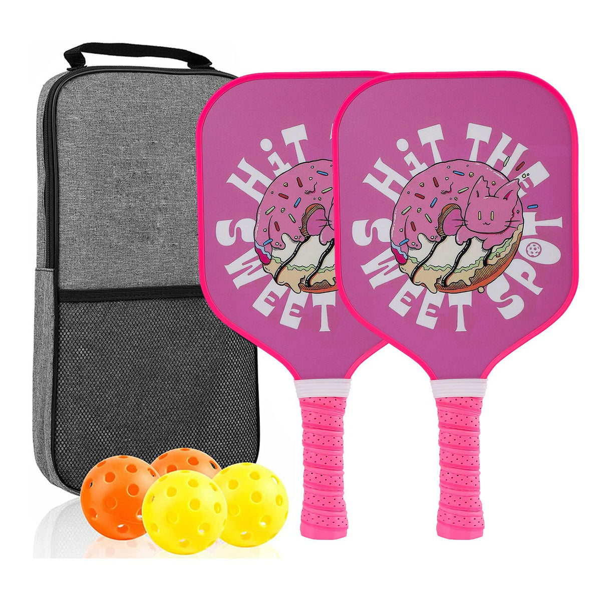 【RT-015】Fiberglass Pickleball Paddle Set of 2 with 4 Balls and Carry Bag - 185g Single Paddle Weight - Beginner Friendly Starter Kit with Non-Slip Cushion Grip for Adults Kids and Outdoor Family Fun