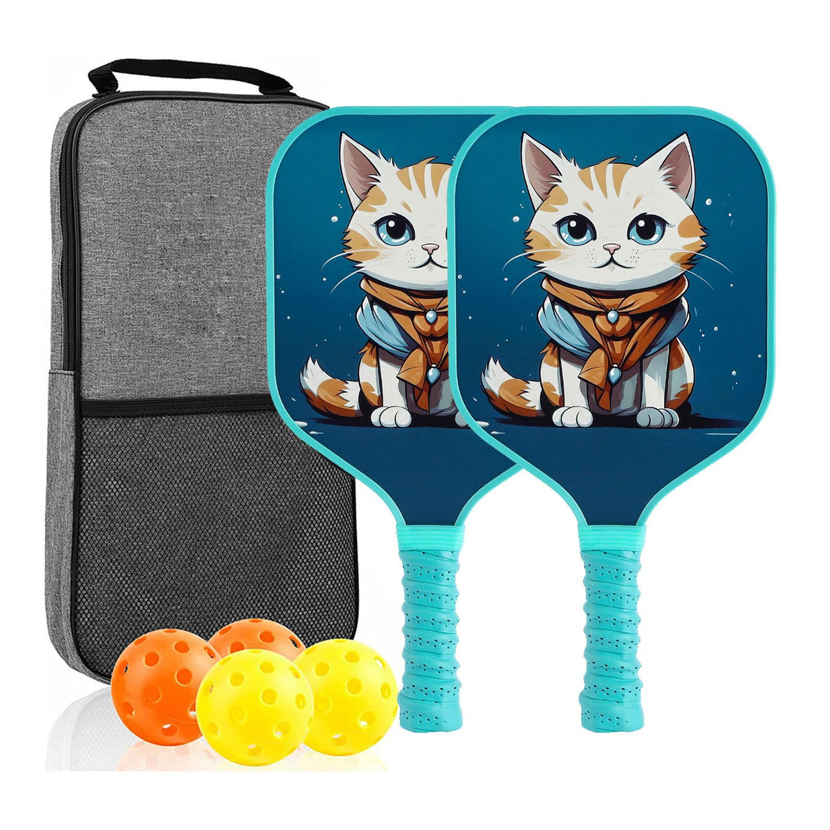 【RT-016】Fiberglass Pickleball Paddle Set of 2 with 4 Balls and Carry Bag - 185g Single Paddle Weight - Beginner Friendly Starter Kit with Non-Slip Cushion Grip for Adults Kids and Outdoor Family Fun