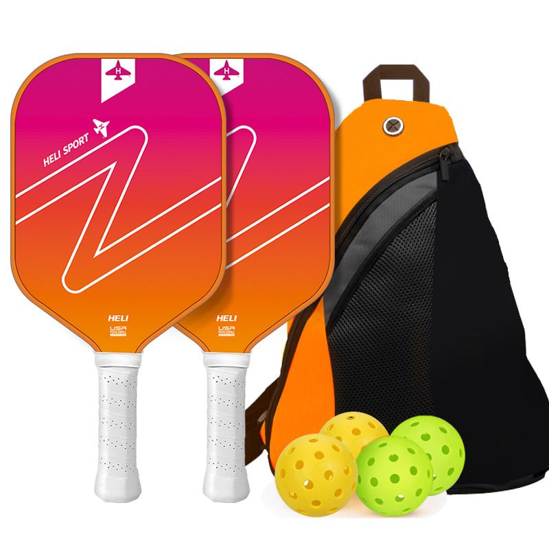 Orange and Pink Gradient Pickleball Paddle Set -  Fiberglass Paddles with PP Honeycomb Core, 2 Paddles 4 Balls & Carry Bag 