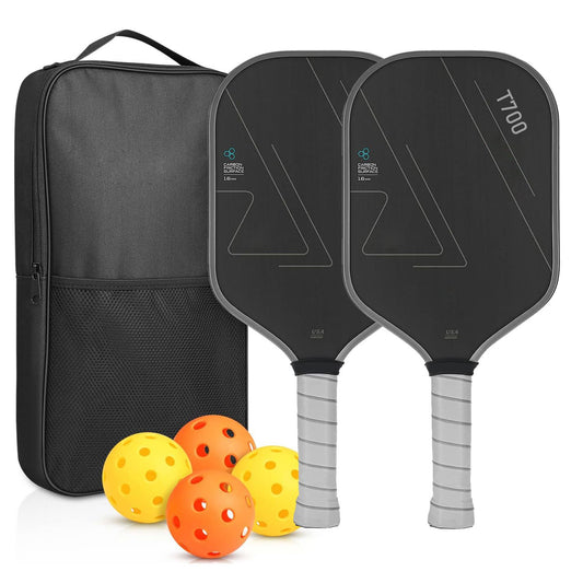Grey T700 Carbon Fiber Pickleball Paddle Set - 16mm Textured Matte Finish with Oxford Carry Bag & PE Balls