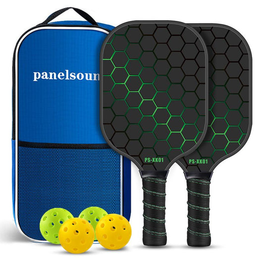 Black and Green Lightweight Fiberglass Pickleball Paddle Set - 2 High-Rebound Rackets with PU Comfort Grip, 4 Balls and Carry Bag for Outdoor Play