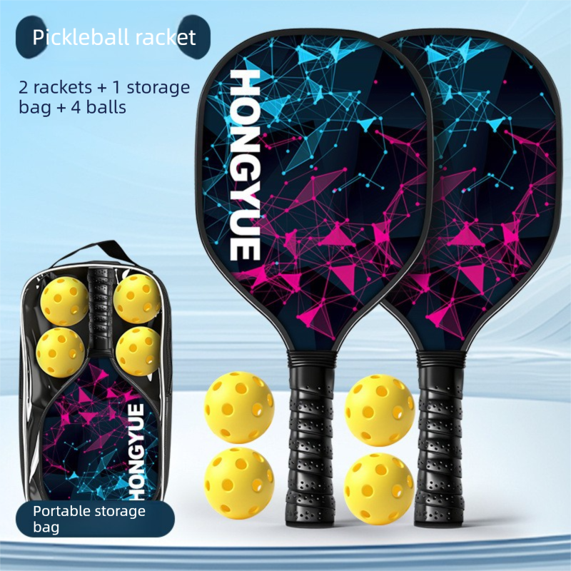 Black and Pink and Blue Professional Carbon Fiber Pickleball Paddle Set （2 Rackets + 4 Balls + 1 Carry Bag）- Lightweight Pickleball Racket with Balls for  Outdoor Sports Training